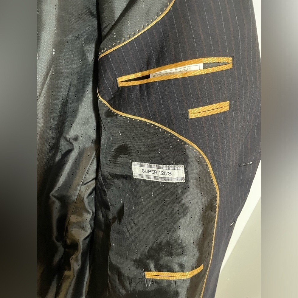 Ezra K Signature Gold Super 120’s Wool Suit Blue Jacket 46L Pants 40L Italy EUC - Picture 3 of 16